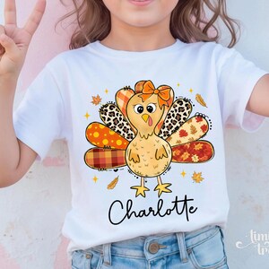 Thanksgiving Girls Shirt, Custom Turkey Thanksgiving Shirt for Kids, Cute Turkey Thanksgiving Toddler Shirt, Coquette Bow Girly Turkey Shirt image 10