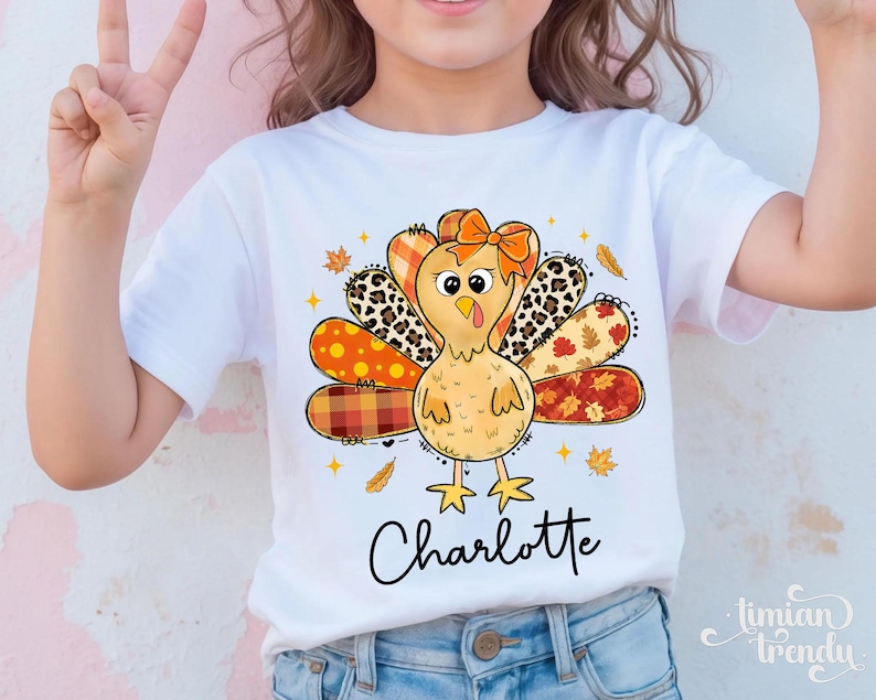 Thanksgiving Girls Shirt, Custom Turkey Thanksgiving Shirt for Kids, Cute Turkey Thanksgiving Toddler Shirt, Coquette Bow Girly Turkey Shirt image 10