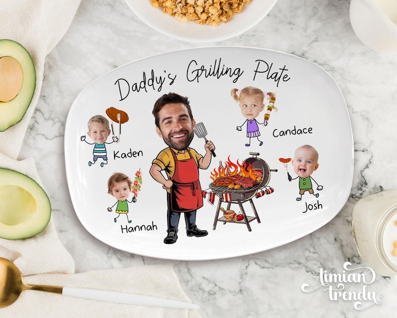 Personalized Face Grilling Platter, Custom Daddy's Grilling Plate with Kids' Names, Father's Day Gift from Grandkids, Funny Gift for Dad image 9
