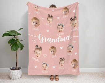 Personalized Baby Photo Blanket For Grandma, Custom Grandma Blanket With Baby Face, Blanket Christmas Gift, Mother's Day Gift For Grandma,