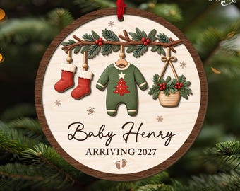 Expecting Baby Coming Soon 2027 Ornament, Pregnancy Announcement Keepsake, Family of Three Gift, New Family Gift, Expecting Parents, Wooden