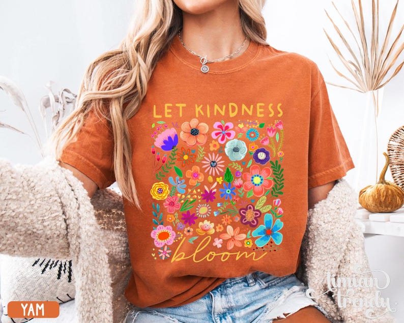 Camiseta "Deja que la bondad florezca", camiseta retro con flores para mujer, sudadera para educación especial, camiseta inspiradora para mujer, camiseta estética floral con bondad. imagen 7