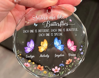 Personalized Sisters Butterfly Ornament, Best Friends Acrylic Ornament, Sisters Are Like Butterfly, Besties Friendship Gift, Christmas Gifts