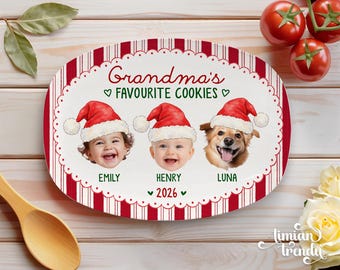 Grandma's Favorite Cookies Plate, Grandkids Photo Plate, Large Family Platter, Personalized Plate With Grandkids Names, Christmas Keepsake