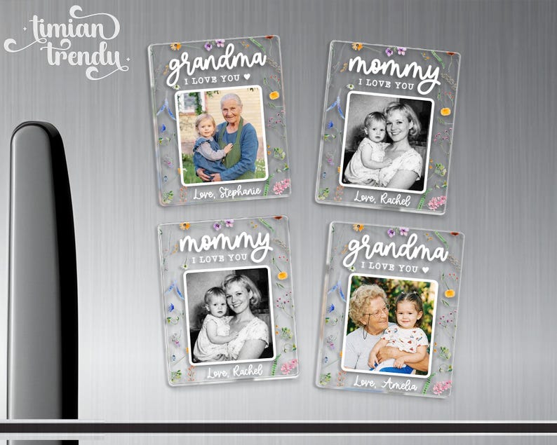 Personalized Family Photo Fridge Magnet, Custom Photo Acrylic Magnet, Mom Gift, Grandma Gift from Grandkids, Mothers Day Gifts for Mom image 1