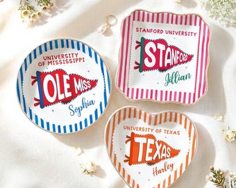 Custom Pennant Flag University Ring Dish, Graduation Gift For Her, Class of 2026 Gift, College Trinket Dish