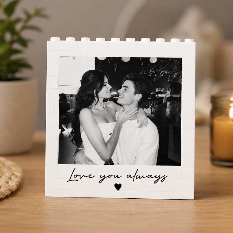 Bloque de construcción con foto de pareja personalizado, regalo de San Valentín para él, regalos para novio, rompecabezas para pareja, regalos de aniversario de boda Square 5.67 in