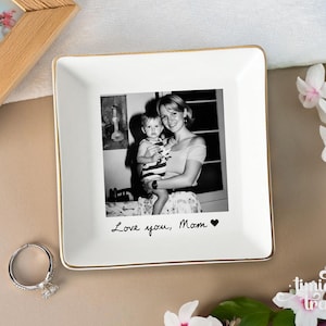 Personalized Mom Photo Jewelry Dish: Ceramic Trinket Tray Mother of The Bride, Birthday Ring Dish, Gift from Daughter, Wedding Day Gift Tray - Square