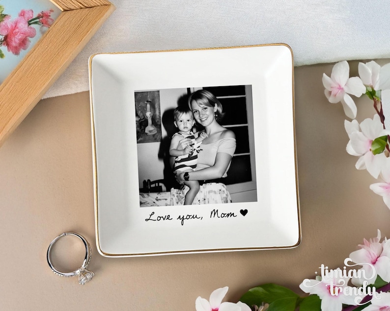 Personalized Mom Photo Jewelry Dish: Ceramic Trinket Tray Mother of The Bride, Birthday Ring Dish, Gift from Daughter, Wedding Day Gift Tray - Square
