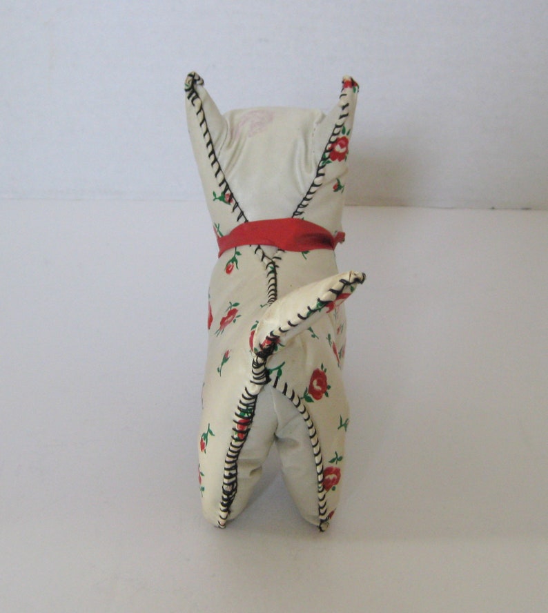 Mid Century Stuffed Vinyl Leatherette Style Hand Stitched Scottie Dog Toy