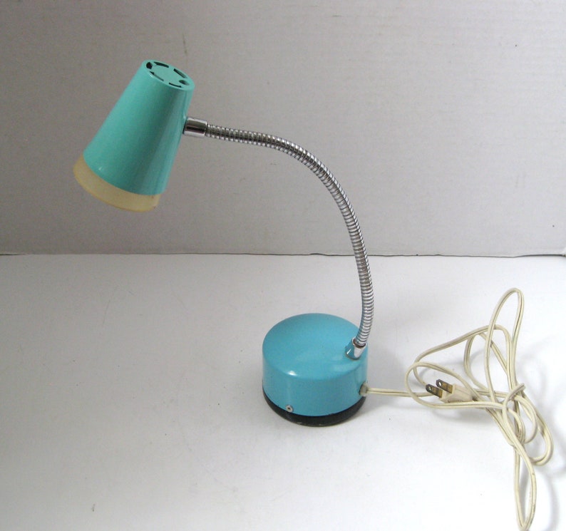 Mid Century Retro Turquoise Adjustable Goose Neck Task Lamp Desk