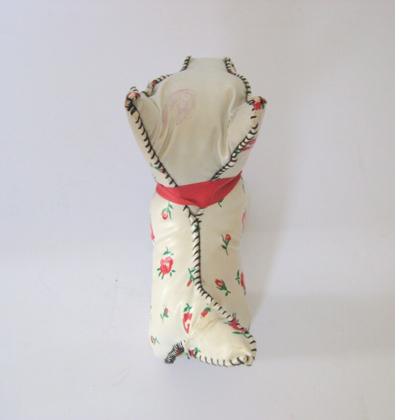 Mid Century Stuffed Vinyl Leatherette Style Hand Stitched Scottie Dog Toy