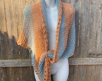 Handknit Triangle Shawl in Seafoam and Clay NEW for 2023