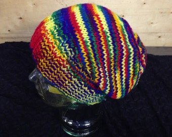 Slouchy Hat / Slouch/ beanie / Handknit Hat ROYGBIV Rainbow