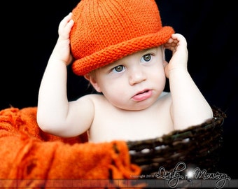 Pumpkin hat 4 Sizes Newborn thru 1-5 year fall autumn Photo Prop halloween orange green kids nature harvest vegan unisex