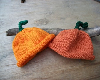 NewBorn Pumpkin  Hats  PHOTO PROP Beanie style orange fall halloween punkin baby pumkin twins vegan autumn