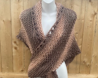 Handknit Triangle Shawl in Mushroom and Blush NEW for 2023