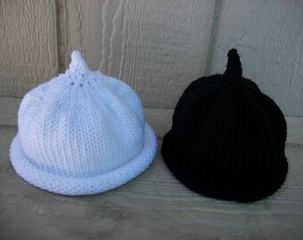 2 Newborn Hats Twins gift choice of  1Black and 1White or 2 Black Or 2 White NewBorn Stem Hat Twins Photo Prop