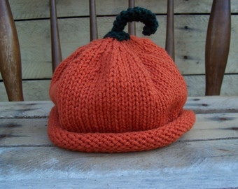 Pumpkin Hat Heirloom style sizes-Newborn Child halloween punkin orange fall green stem pumkin autumn nature harvest vegan unisex Photo Prop