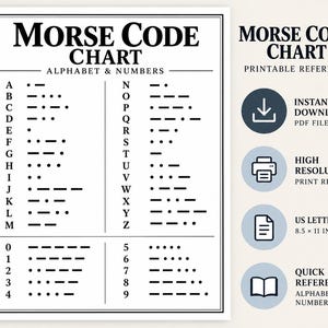 Morse Code Alphabet Chart for Kids, Printable Morse Code Chart, Code Breaking, Spy Games, Homeschool, Printable More Code Chart, Brain Games
