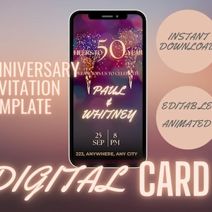 digitale Jubiläumseinladungsvorlage, bearbeitbare Einladung, digitale Einladung, bearbeitbare Karte, Einladung zum 50-jährigen Jubiläum, Evites,