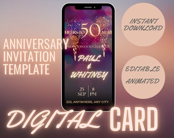 digital anniversary invitation template, editable invitation, digital invitation, editable card, 50th anniversary invitation, Evites,