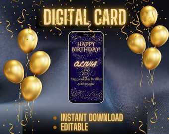 Digital animated birthday card, personalize with your own message, editable cards, digital card template, eco friendly cards, birthday cards