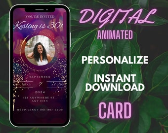 Digital animated birthday invite, personalize with your own message, editable cards, digital card template, eco friendly cards, diy invites