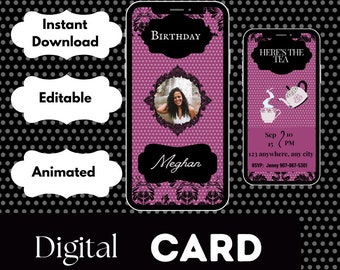 Digital animated birthday invitation, personalize with your own info, editable cards, digital card template, eco friendly cards, diy birthda