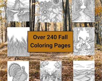Fall Coloring Paradise: Fall Printable Coloring Pages Bundle - 240 Designs for Adults, Instant Download PDF