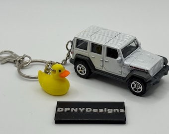 Custom Diecast '18 Jeep JL 4dr sleutelhanger met eendbedel | Jeep Ducking-cadeau | Offroad-SUV-sleutelhanger