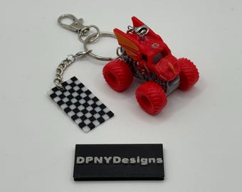 Custom Monster Truck Dragonoid (grijze basis/rode wielen) minisleutelhanger - Diecast collectible speelgoedsleutelhanger Monster Truck-stijl