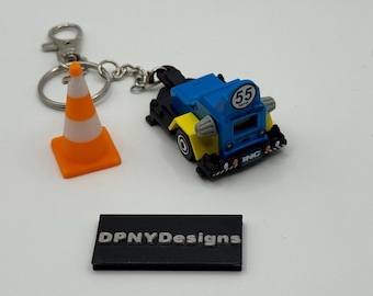 Construction Worker Diecast Speed Sign (55MPH) Keychain | Diecast Bulldozer, Excavator, Dump Truck + Cone Tag | Gift for Construction F