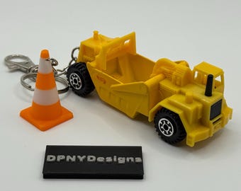 Construction Worker Gift Earth Mover Keychain | Diecast Bulldozer, Excavator, Dump Truck + Cone Tag | Gift for Construction Fans