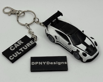Custom ‘22 Porsche 911 GT3 RS (Black/White) Diecast Keychain | Custom Diecast Car Keyring with Car Culture Tag