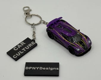 Custom Koenigsegg Agera R (Purple) Diecast Car Keychain | “CAR CULTURE” Tag | Perfect Gift for Car Enthusiasts