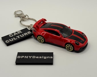 Custom Red Porsche 911 GT3 Diecast Keychain | Custom Diecast Car Keyring with Car Culture Tag