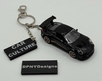 Custom Porsche 911 GT3 RS (Black) Diecast Keychain | Custom Diecast Car Keyring with Car Culture Tag