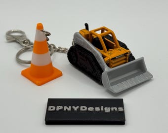 Construction Worker Gift Mini Dozer Keychain | Diecast Bulldozer, Excavator, Dump Truck + Cone Tag | Gift for Construction Fans
