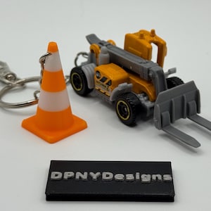 Nyckelring för byggnadsarbetare, lastlyftare | Gjuten bulldozer, grävmaskin, dumper + konetikett | Present till byggentusiaster
