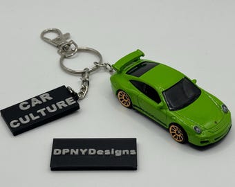 Custom Porsche 911 GT3 RS (Green) Diecast Keychain | Custom Diecast Car Keyring with Car Culture Tag