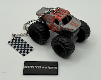 Custom Monster Truck Thunderraurus Mini Keychain - Diecast Collectible Monster Truck Style Toy Key Ring -  Gift for Fans & Collectors