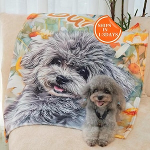 Personalized Dog Portrait Blanket Gift, Custom Dog Photo Blanket, Dog Name Blanket, Gift For Dog Owners, Gift For Pet Lover, Dog Loss Gift