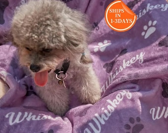 Custom Dog Blanket, Personalized Paw Print Flannel Pet Blanket