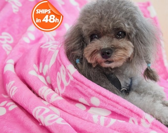 Custom Name Dog Blanket, Soft Flannel Pet Blanket with Paw Print