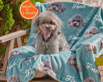 Personalized Pet Photo Flannel Blanket, Custom Dog Name Plush Gift