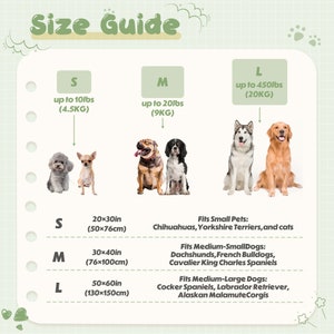 Puede incluir: Gu&iacute;a de tallas para camas de perro con recomendaciones de peso y tama&ntilde;o.  La talla peque&ntilde;a se adapta hasta 10 libras (4,5 kg) y mide 20x30 pulgadas (50x76 cm). La talla mediana se adapta hasta 20 libras (9 kg) y mide 30x40 pulgadas (76x100 cm). La talla grande se adapta hasta 450 libras (20 kg) y mide 50x60 pulgadas (130x150 cm).