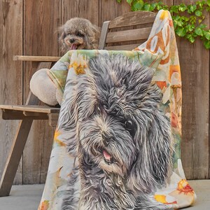 Custom Pet Art Portrait Blanket, Pet Photo Memorial Blanket, Dog Name Blanket with Dog Face, Pet Portrait Blanket Cat Gift, Custom Pet Gift