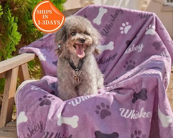 Manta personalizada con nombre y huella de pata para perro, manta con nombre personalizado para mascota, manta con huella de cachorro para la cama, regalo de Navidad para perros, regalo conmemorativo para cachorros