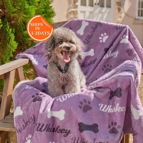 Personalized Paw Print Dog Blanket, Custom Name Flannel Pet Blanket